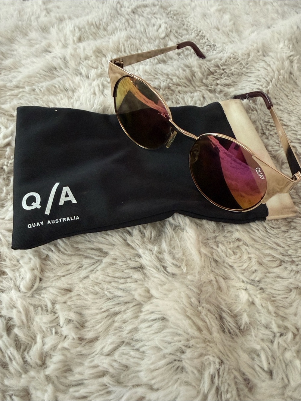 Quay Australia Gold Frame Sunglasses with Pink-Gold Mirrored Lenses
